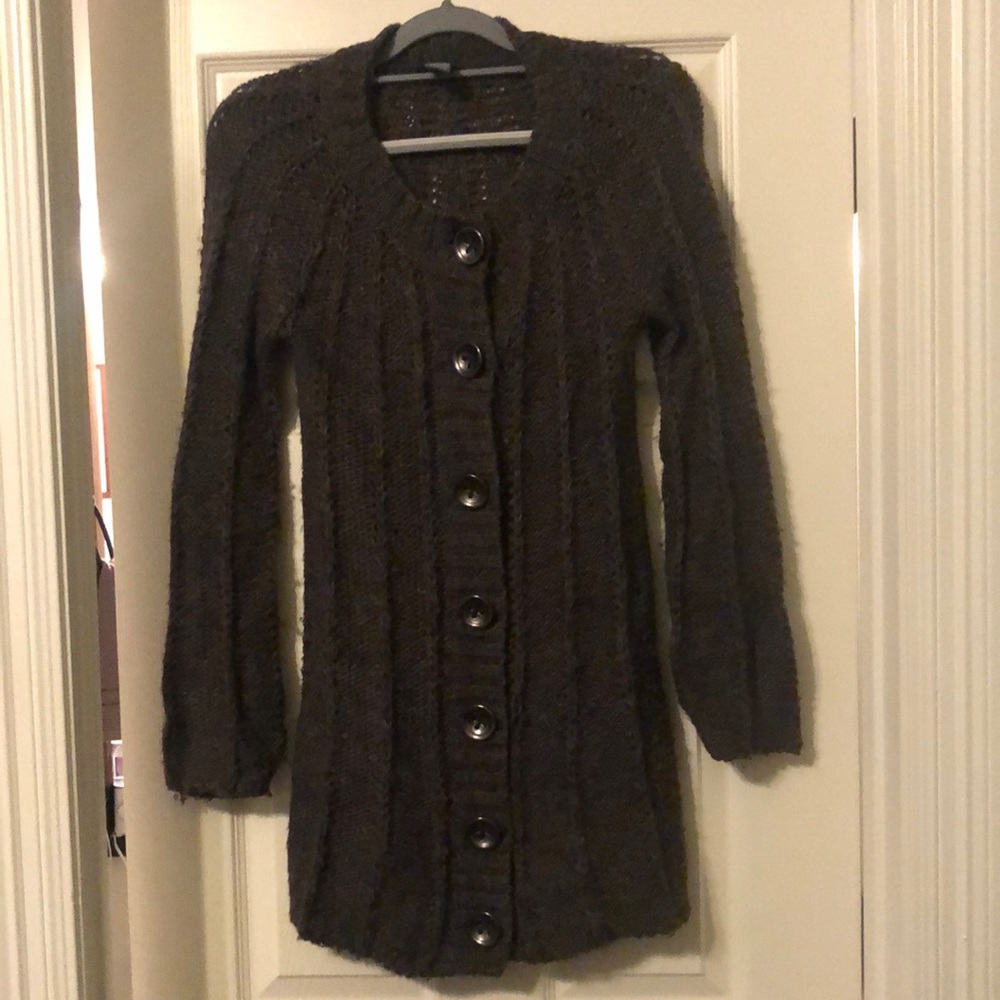 Dex brown mid-length button up cardigan